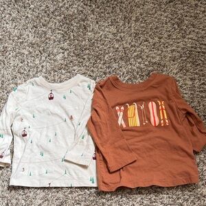 Cat & Jack Long Sleeve Tees - Cream & Brown
